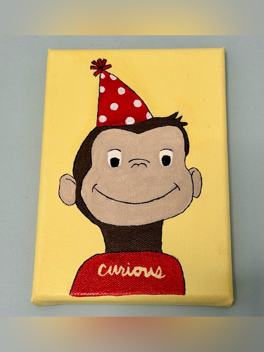 Curious George Canvas Art - Yellow Background, Red Hat